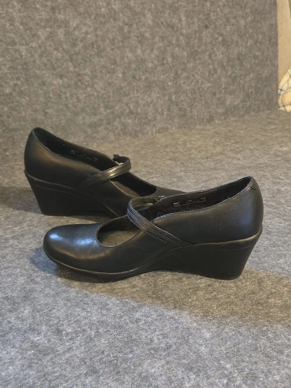 Clarks Black Mary Jane Wedge Pumps With Button Detail
